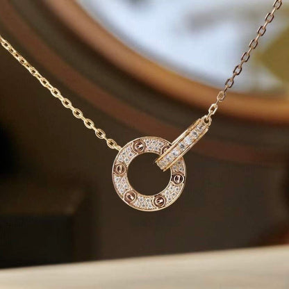 [NOBLE AURA]LOVE 7.6MM NECKLACE ROSE GOLD AND SILVER  FULL DIAMOND