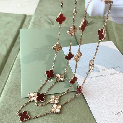 [NOBLE AURA]CLOVER 20 MOTIFS LASER CARNELIAN NECKLACE