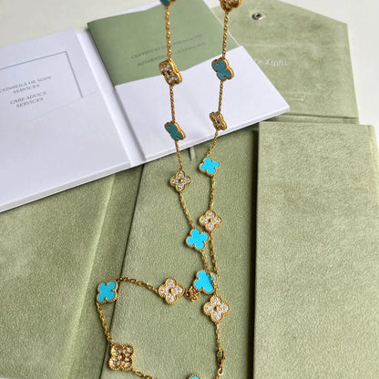 [NOBLE AURA]CLOVER 20 MOTIFS TURQUOISE DIAMOND NECKLACE
