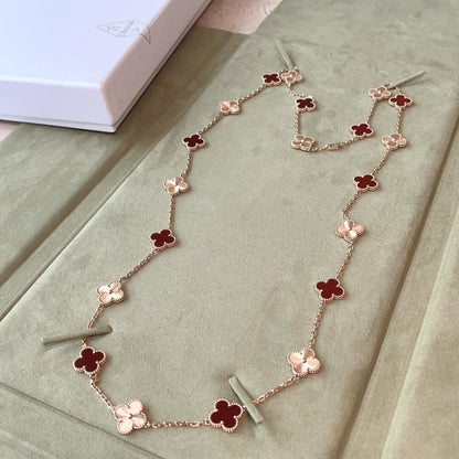 [NOBLE AURA]CLOVER 20 MOTIFS LASER CARNELIAN NECKLACE