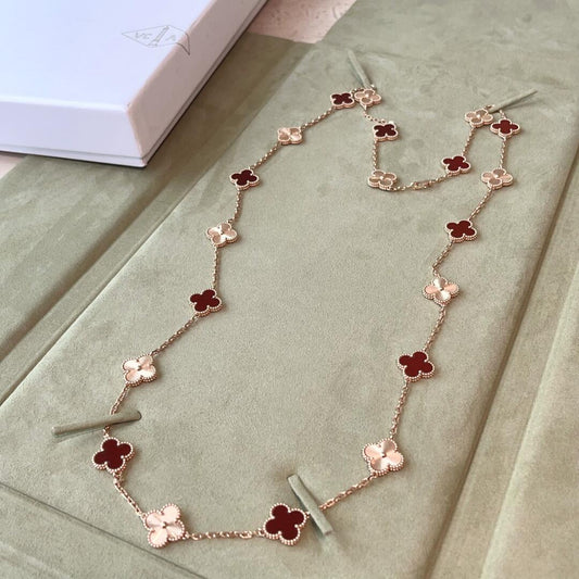[NOBLE AURA]CLOVER 20 MOTIFS LASER CARNELIAN NECKLACE