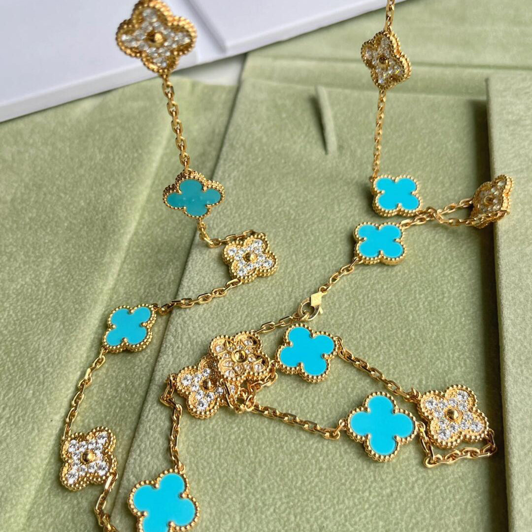 [NOBLE AURA]CLOVER 20 MOTIFS TURQUOISE DIAMOND NECKLACE