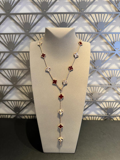 [NOBLE AURA]CLOVER 20 MOTIFS LASER CARNELIAN NECKLACE