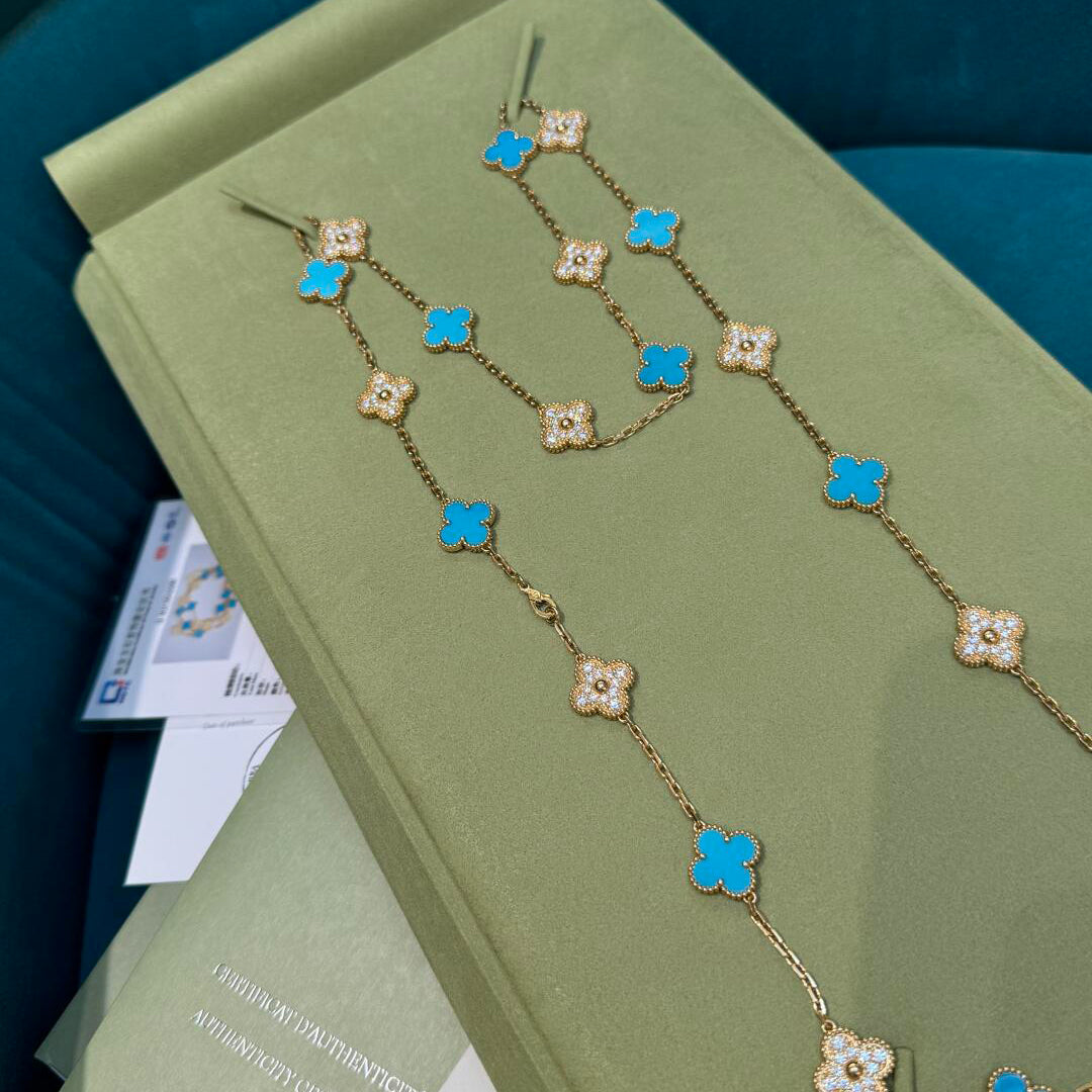[NOBLE AURA]CLOVER 20 MOTIFS TURQUOISE DIAMOND NECKLACE