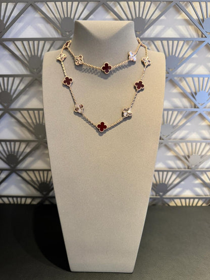 [NOBLE AURA]CLOVER 20 MOTIFS LASER CARNELIAN NECKLACE
