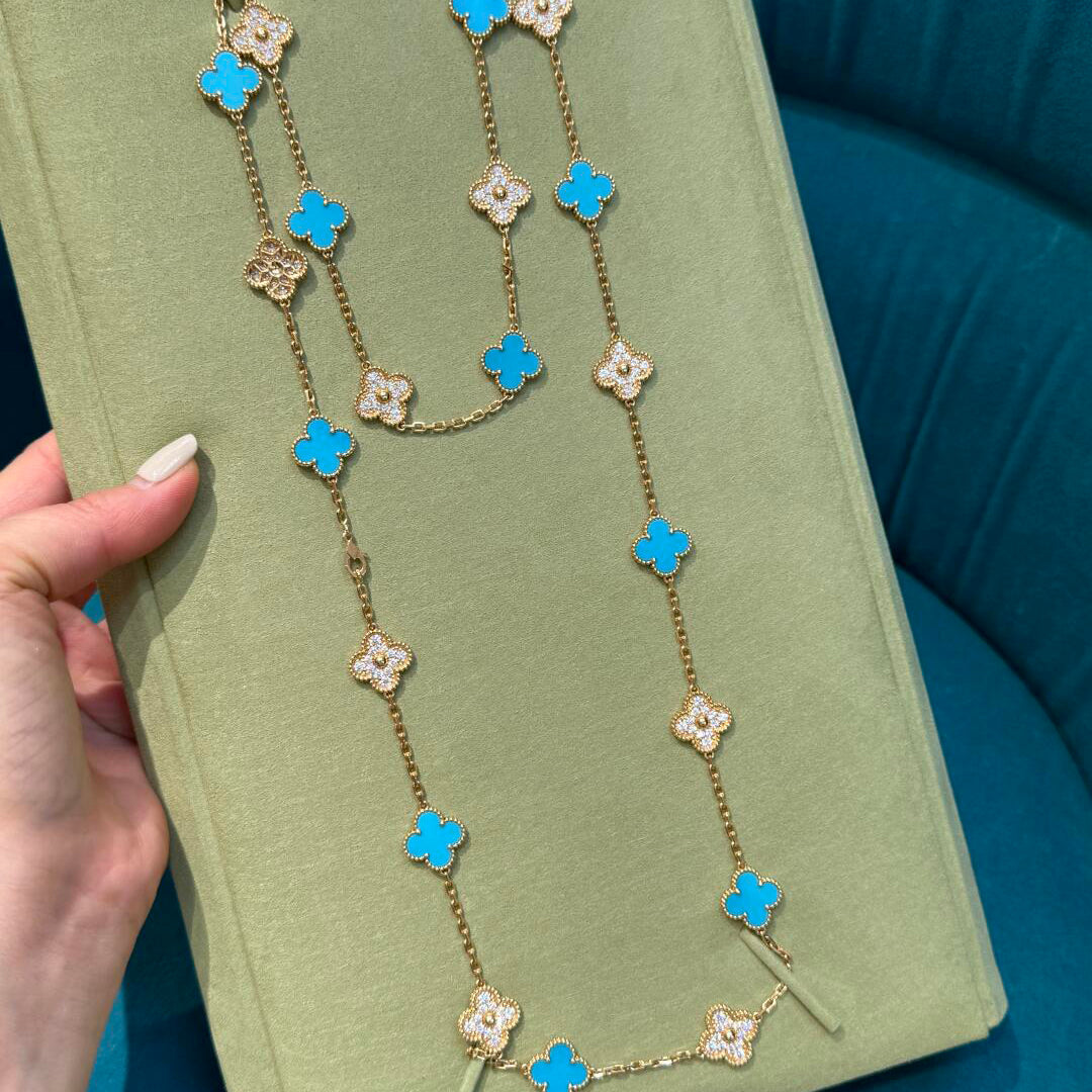 [NOBLE AURA]CLOVER 20 MOTIFS TURQUOISE DIAMOND NECKLACE