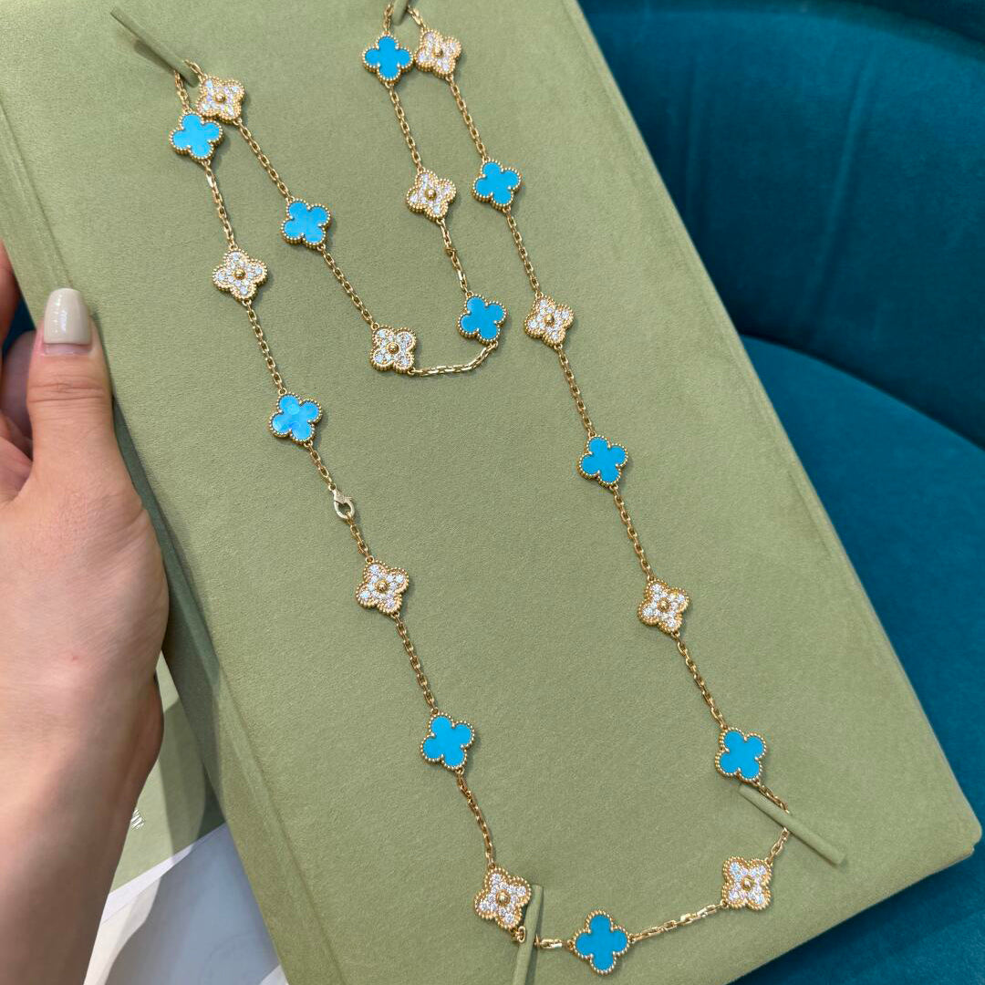 [NOBLE AURA]CLOVER 20 MOTIFS TURQUOISE DIAMOND NECKLACE