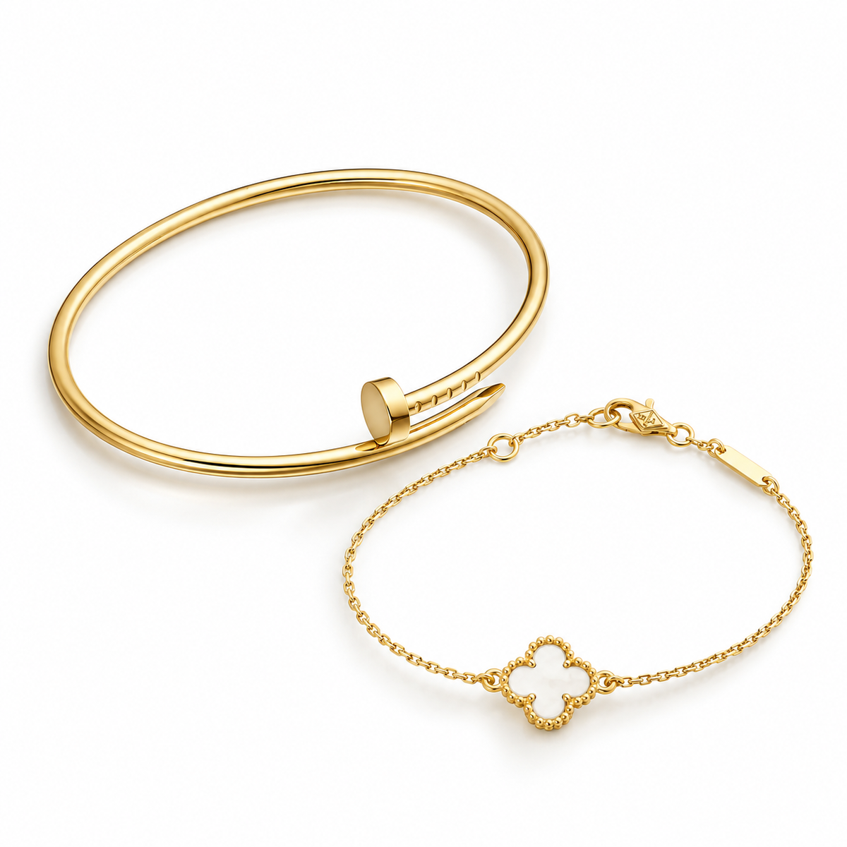 [NOBLE AURA] Clover White Mother-of-Pearl & JUSTE Bracelet Stack Set