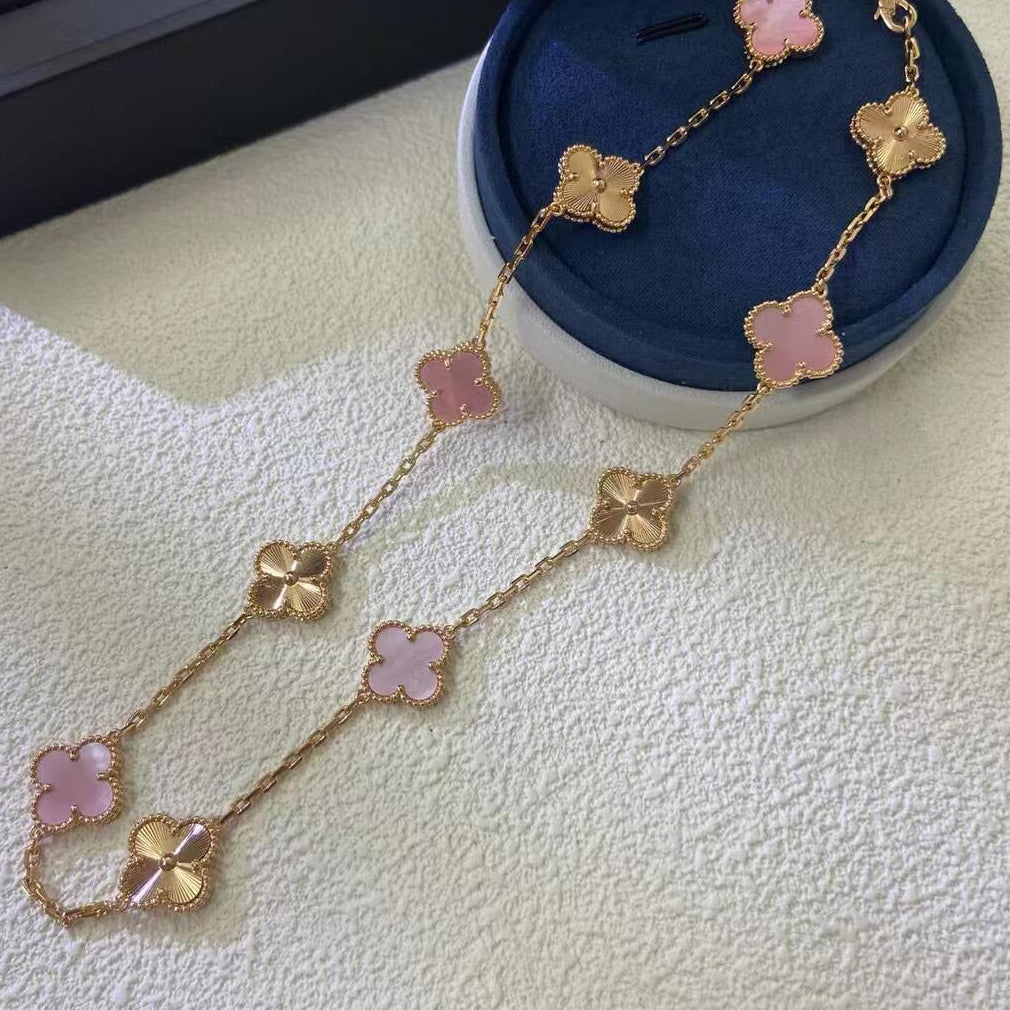 [NOBLE AURA]CLOVER 10 MOTIFS  LASER PINK MOP NECKLACE