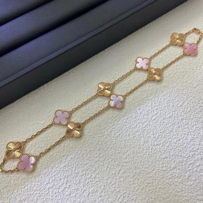 [NOBLE AURA]CLOVER 10 MOTIFS  LASER PINK MOP NECKLACE