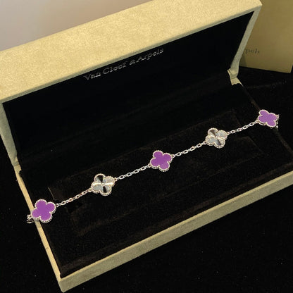 [NOBLE AURA]CLOVER  5 MOTIFS  PURPLE VIOLET BRACELET SILVER