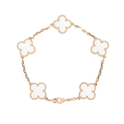 [NOBLE AURA]CLOVER 5 MOTIF ROCK CRYSTAL PINK GOLD BRACELET