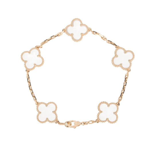 [NOBLE AURA]CLOVER 5 MOTIF ROCK CRYSTAL PINK GOLD BRACELET