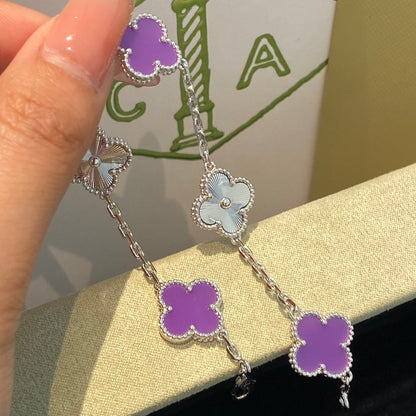 [NOBLE AURA]CLOVER  5 MOTIFS  PURPLE VIOLET BRACELET SILVER