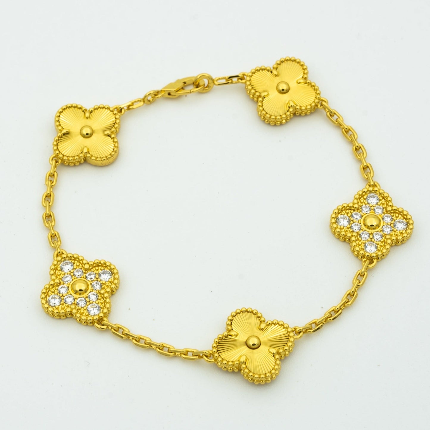[NOBLE AURA]CLOVER BRACELET 5 MOTIFS GOLD DIAMOND