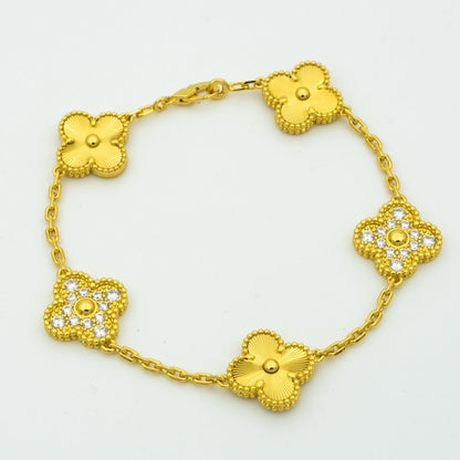 [NOBLE AURA]CLOVER BRACELET 5 MOTIFS GOLD DIAMOND