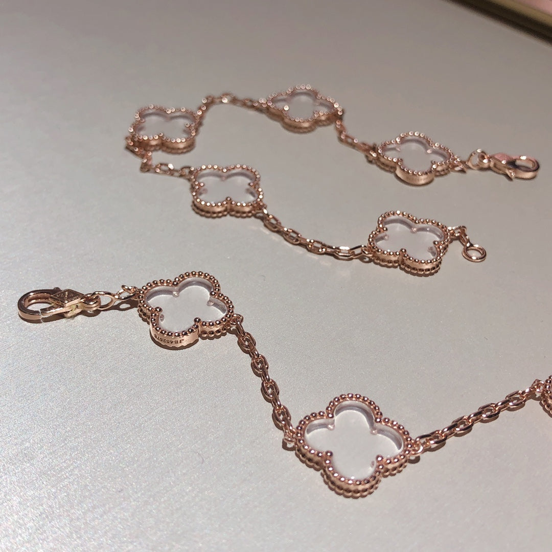 [NOBLE AURA]CLOVER 5 MOTIF ROCK CRYSTAL BRACELET