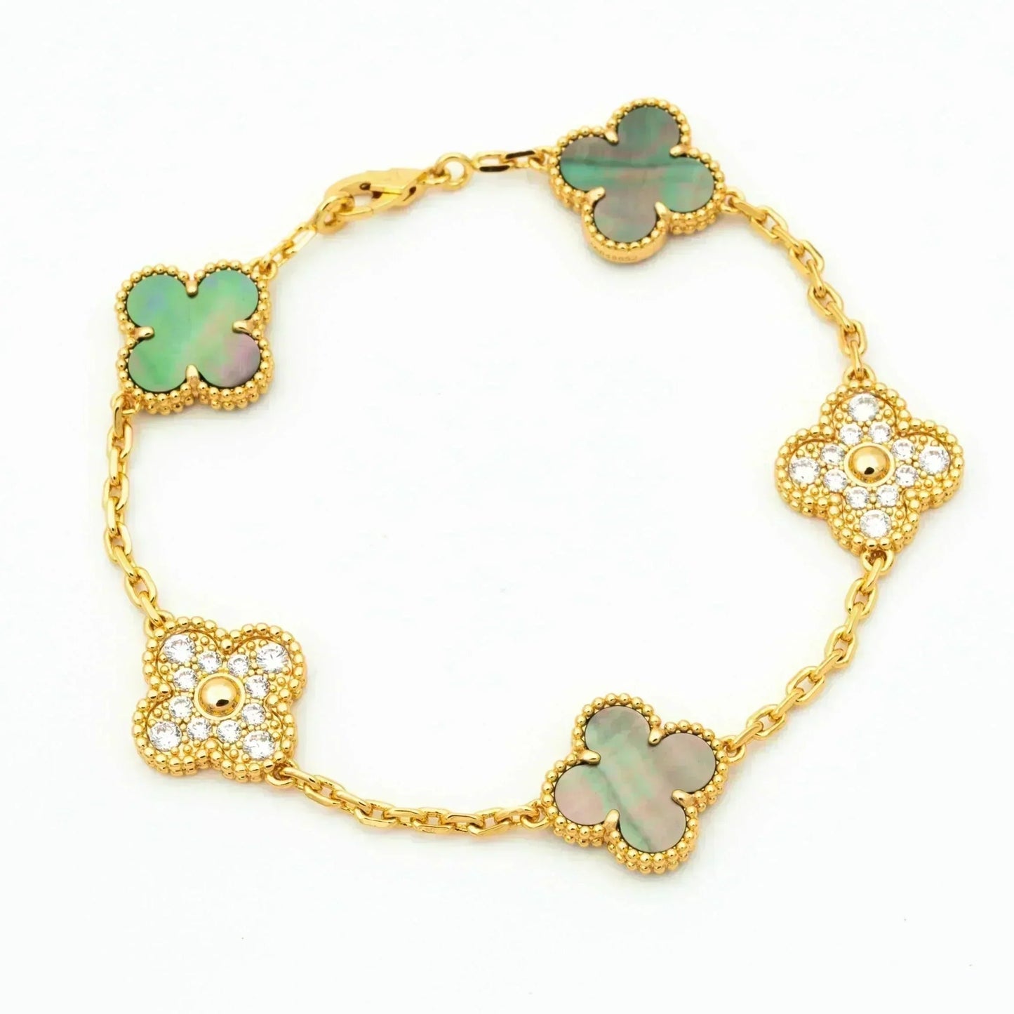 [NOBLE AURA] CLOVER 5 MOTIF GRAY MOP BRACELET COLLECTION