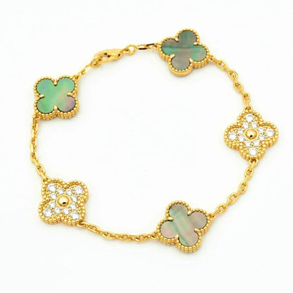 [NOBLE AURA] CLOVER 5 MOTIF GRAY MOP BRACELET COLLECTION