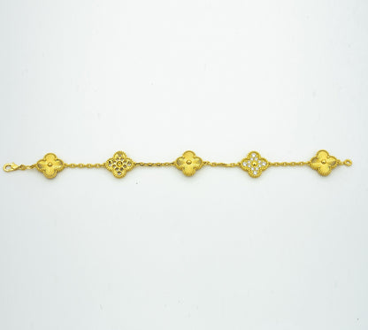 [NOBLE AURA]CLOVER BRACELET 5 MOTIFS GOLD DIAMOND