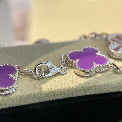 [NOBLE AURA]CLOVER  5 MOTIFS  PURPLE VIOLET BRACELET SILVER