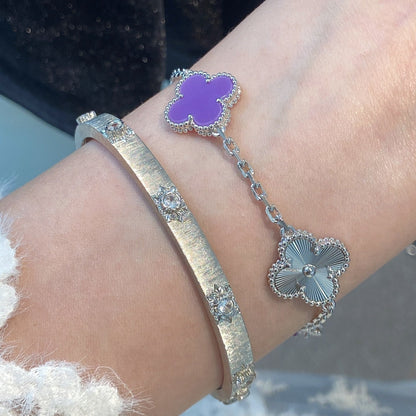 [NOBLE AURA]CLOVER  5 MOTIFS  PURPLE VIOLET BRACELET SILVER