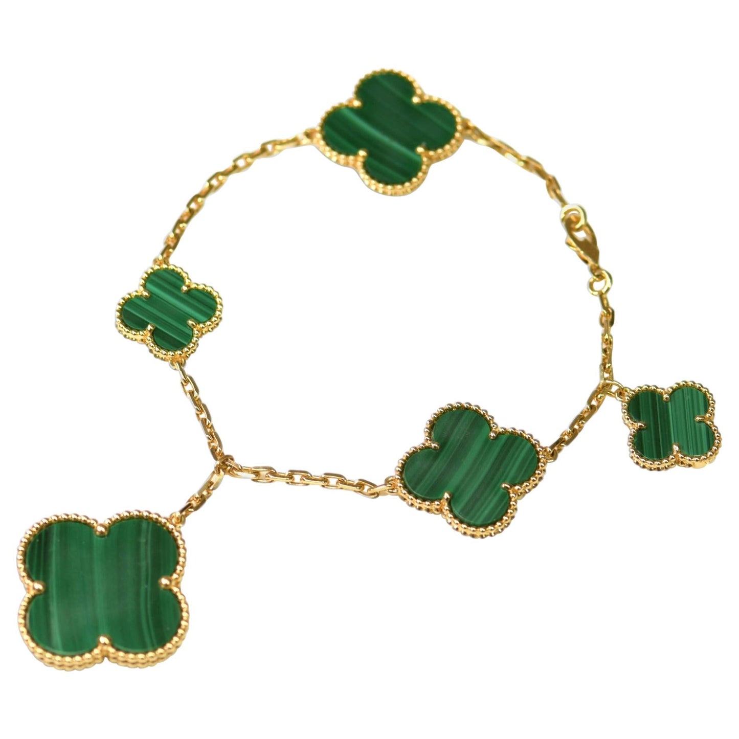 [NOBLE AURA]MAGIC CLOVER MALACHITE GOLD BRACELET 5 MOTIFS
