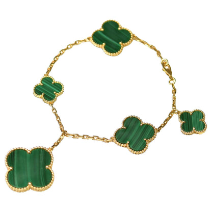 [NOBLE AURA]MAGIC CLOVER MALACHITE GOLD BRACELET 5 MOTIFS