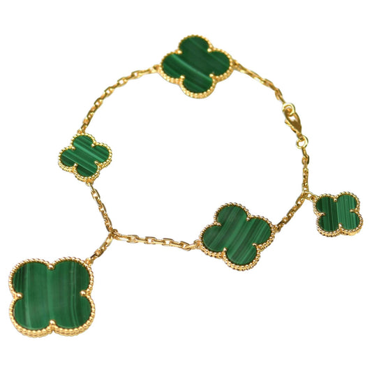 [NOBLE AURA]MAGIC CLOVER MALACHITE GOLD BRACELET 5 MOTIFS