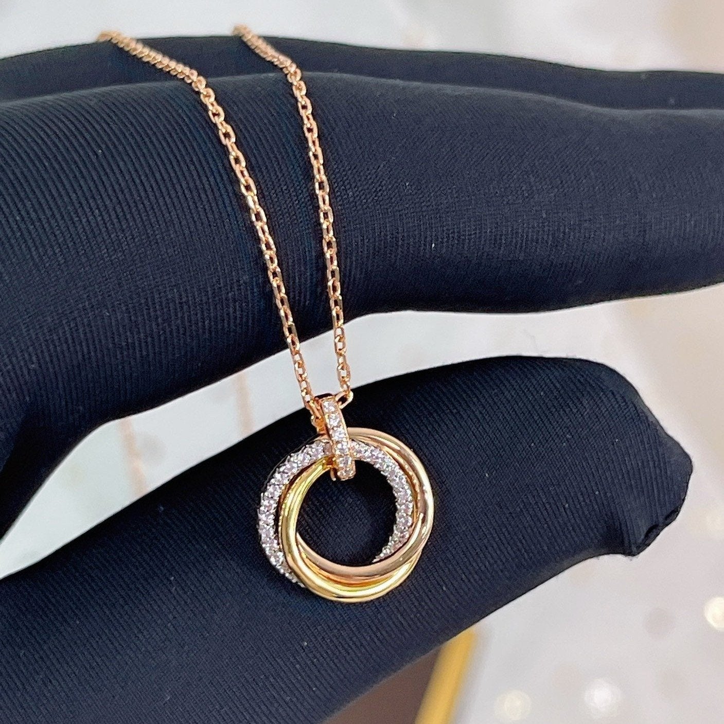 [NOBLE AURA]TRINITY NECKLACE SILVER GOLD PINK GOLD DIAMONDS