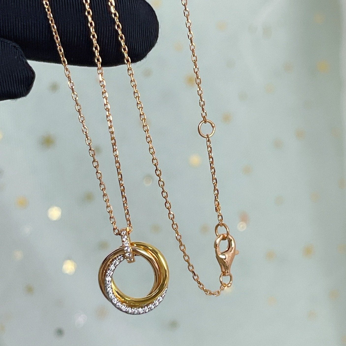 [NOBLE AURA]TRINITY NECKLACE SILVER GOLD PINK GOLD DIAMONDS