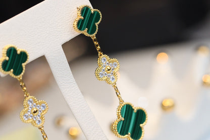 [NOBLE AURA]CLOVER EARRINGS GOLD MALACHITE DIAMOND 3 MOTIF