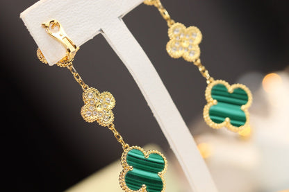 [NOBLE AURA]CLOVER EARRINGS GOLD MALACHITE DIAMOND 3 MOTIF