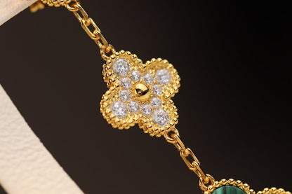 [NOBLE AURA]CLOVER EARRINGS GOLD MALACHITE DIAMOND 3 MOTIF