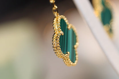 [NOBLE AURA]CLOVER EARRINGS GOLD MALACHITE DIAMOND 3 MOTIF