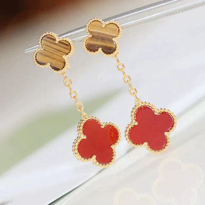 [NOBLE AURA]CLOVER  2 MOTIF  TIGER EYE CARNELIAN EARRINGS