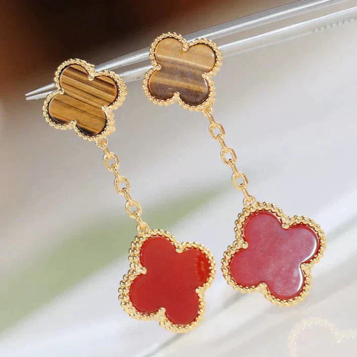 [NOBLE AURA]CLOVER  2 MOTIF  TIGER EYE CARNELIAN EARRINGS