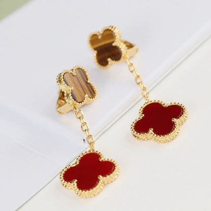 [NOBLE AURA]CLOVER  2 MOTIF  TIGER EYE CARNELIAN EARRINGS