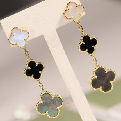 [NOBLE AURA]CLOVER EARRINGS GOLD ONYX MOP 3 MOTIF