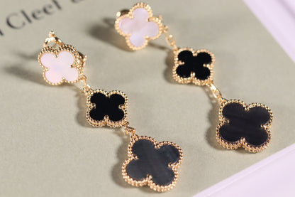 [NOBLE AURA]CLOVER EARRINGS GOLD ONYX MOP 3 MOTIF