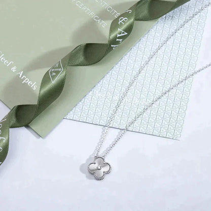 [NOBLE AURA]CLOVER  15MM DIAMOND LASER NECKLACE SILVER