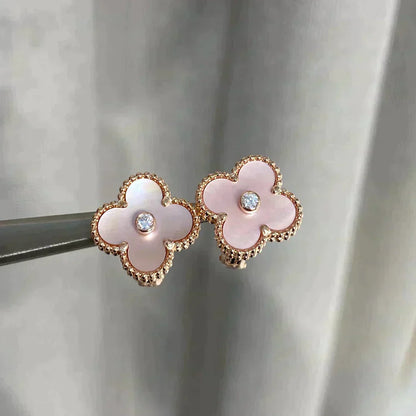 [NOBLE AURA]CLOVER MEDIUM 1 MOTIFS  PINK MOP DIAMOND EARRINGS
