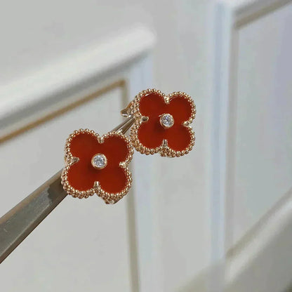 [NOBLE AURA]CLOVER MEDIUM 1 MOTIFS CARNELIAN  DIAMOND earrings