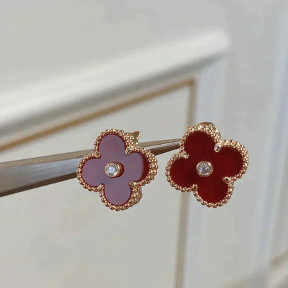 [NOBLE AURA]CLOVER MEDIUM 1 MOTIFS CARNELIAN  DIAMOND earrings