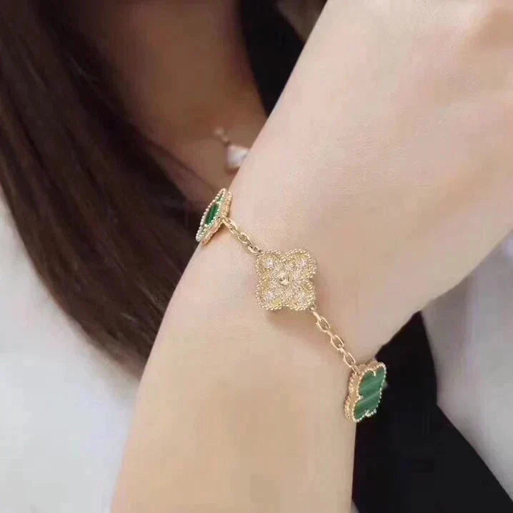 [NOBLE AURA]CLOVER  5 MOTIF MALACHITE DIAMOND BRACELET