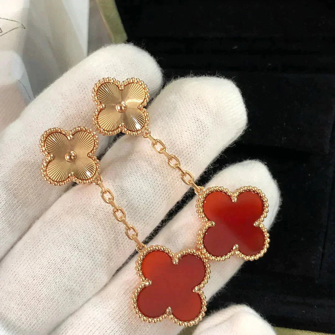 [NOBLE AURA]CLOVER 2 MOTIF  LASER CARNELIAN EARRINGS