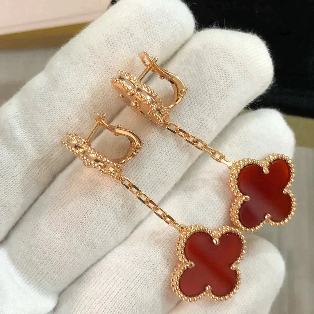 [NOBLE AURA]CLOVER 2 MOTIF  LASER CARNELIAN EARRINGS