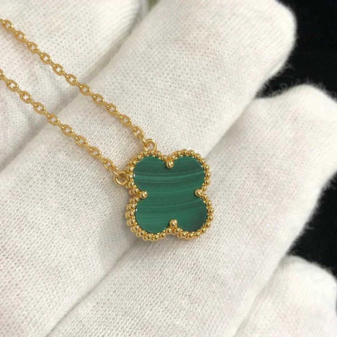 [NOBLE AURA]CLOVER 15MM MALACHITE SINGLE FLOWER  NECKLACE