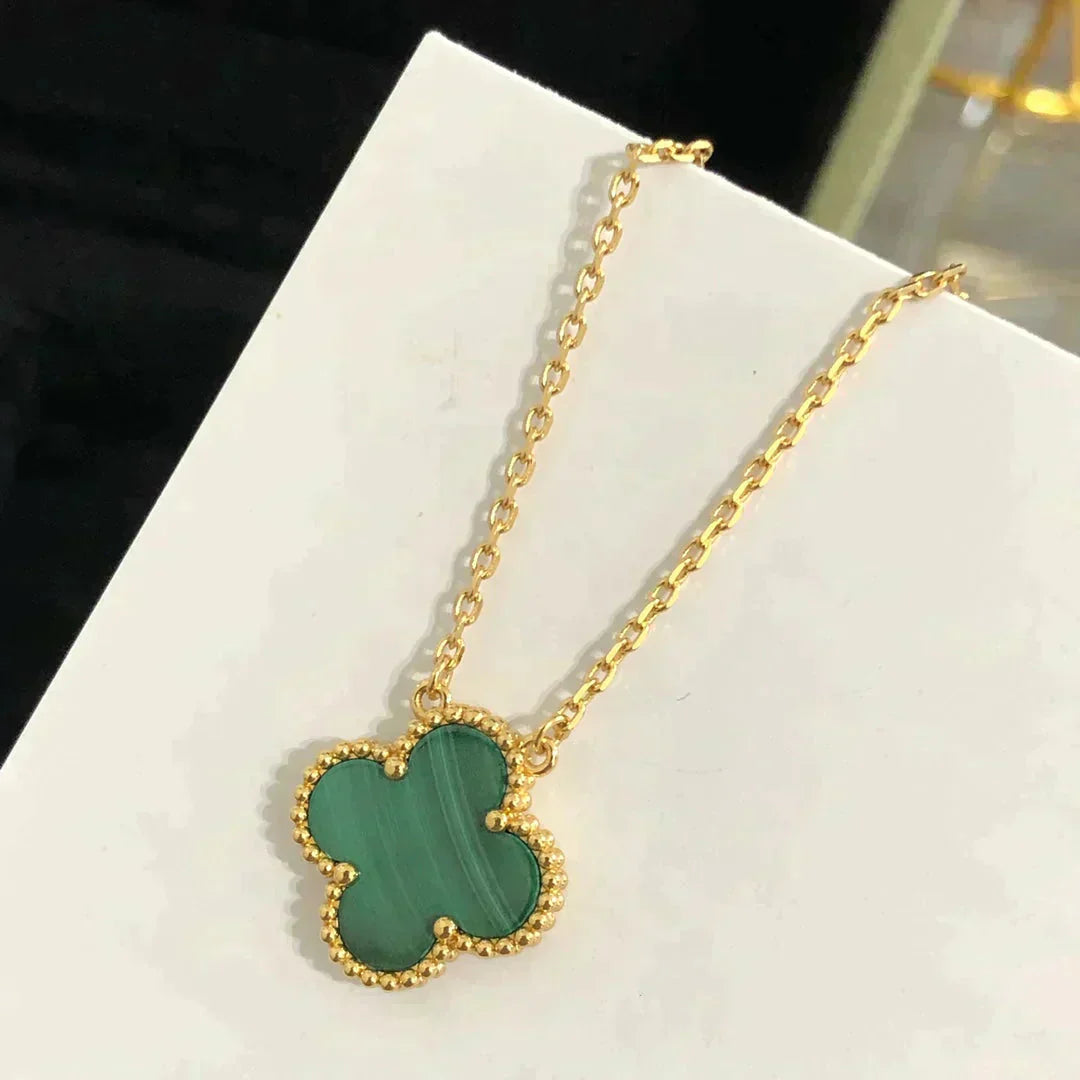 [NOBLE AURA]CLOVER 15MM MALACHITE SINGLE FLOWER  NECKLACE