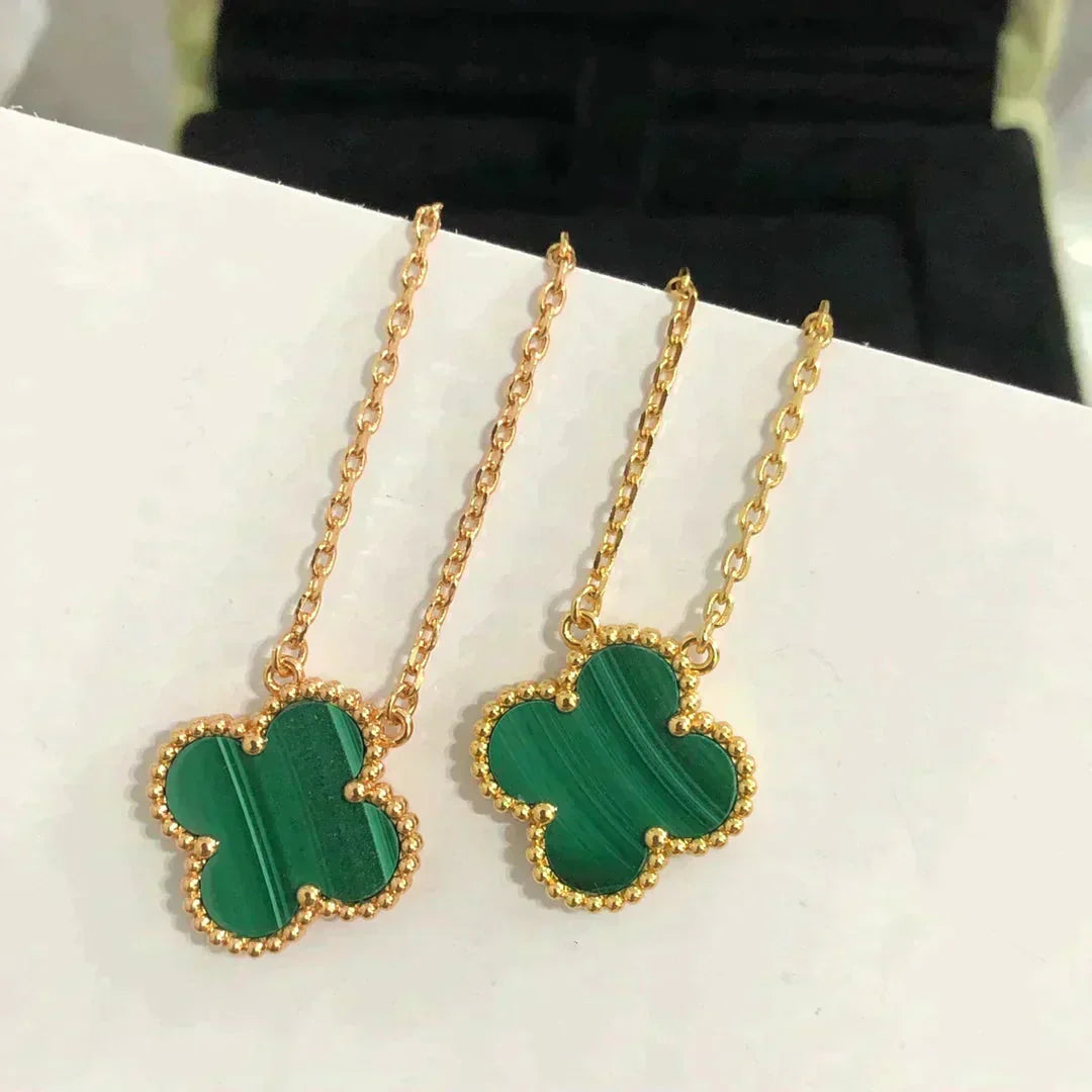 [NOBLE AURA]CLOVER 15MM MALACHITE SINGLE FLOWER  NECKLACE